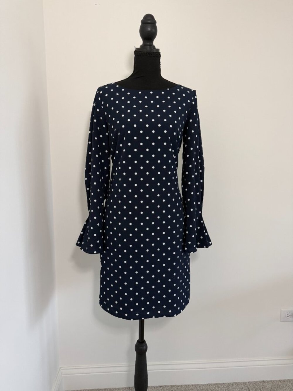 Banana Republic Navy Polka Dot Bell Sleeve Dress Sz 6